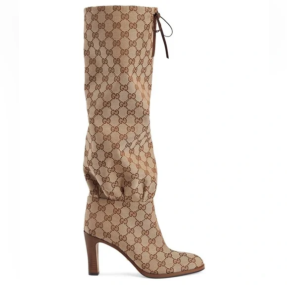 GUCCI Lisa GG Canvas Mid-Heel Boots - Picture 3 of 11